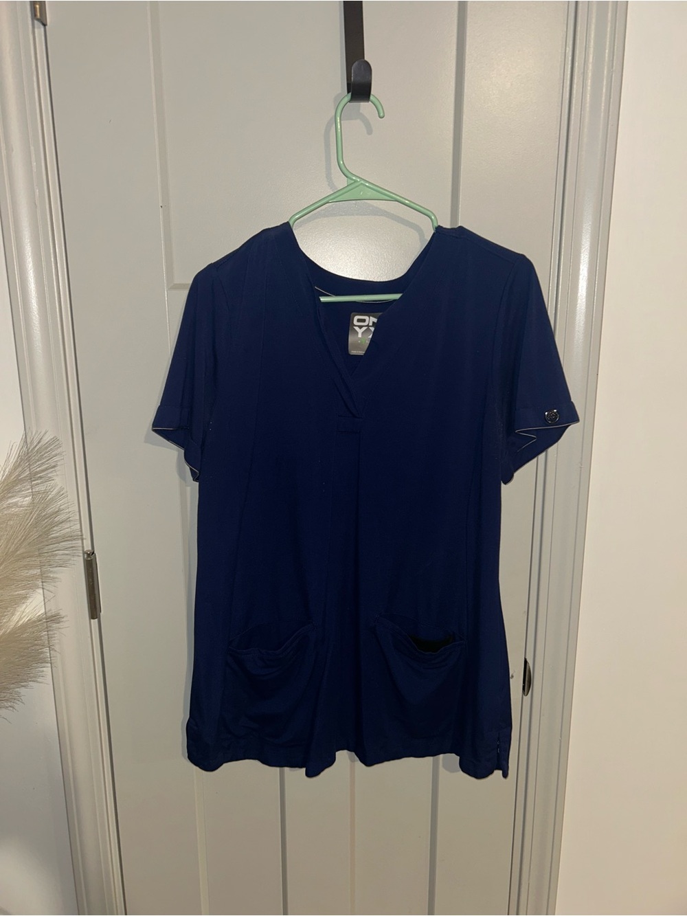 Onyx-Helping Hands Navy V-Neck Scrub Top with Front Pockets